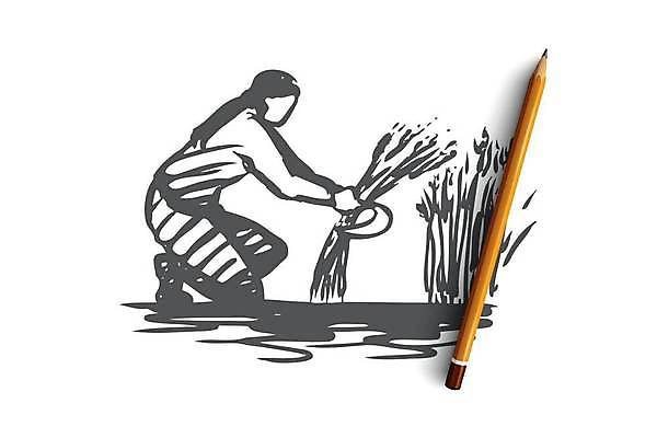 EPS 해외이미지 전신 여자 컨셉 농업 일러스트 한명 들기 성인 농작물 농장 수확 추수 농부 무릎꿇기 스케치 손그림 낫 밭일 얼굴없음 성인여자한명만 해외일러스트 직업 1 산업 모션 미술 사람 여자한명만 성인여자만 파일형식 벡터 이미지허브