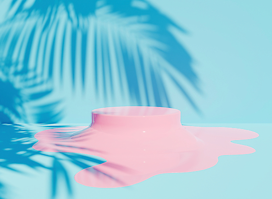 포토 JPG 해외이미지 분홍색 하늘색 그림자 사람없음 3D 흐름 액체 야자수잎 단상 해외포토 컬러 컨셉 잎 파란색 디지털합성 파일형식 이미지허브