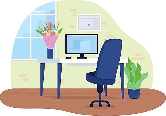 EPS 해외이미지 꽃다발 의자 일러스트 직장 선물 사람없음 컴퓨터 사무실 꽃병 만화 책상 해외일러스트 꽃 가구 회사 비즈니스 전자제품 파일형식 벡터 이미지허브