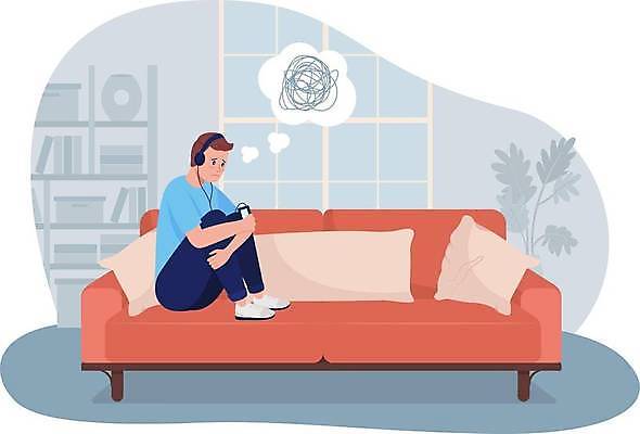 EPS 해외이미지 전신 남자 하늘색 말풍선 쿠션 일러스트 창문 한명 들기 앉기 성인 소파 헤드셋 음악감상 하트 웅크림 우울감 성인남자한명만 해외일러스트 모양 1 감정 음향기기 의자 모션 사람 파란색 헤드폰 감상 남자한명만 성인남자만 파일형식 벡터 이미지허브