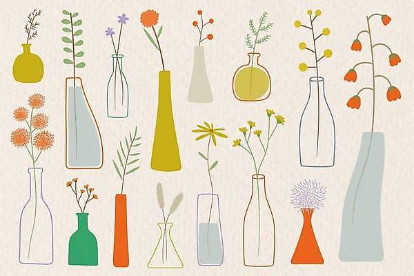 EPS 해외이미지 식물 꽃 화분 백그라운드 잎 일러스트 사람없음 세트 꽃병 잎줄기 해외일러스트 줄기 파일형식 벡터 이미지허브