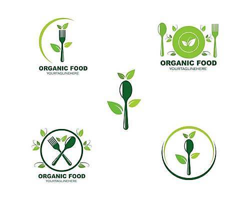 EPS 해외이미지 포크 잎 일러스트 사람없음 초록색 요식업 식당 숟가락 심볼 유기농 해외일러스트 식물 식기 웰빙 산업 컬러 수저 상점 파일형식 벡터 이미지허브