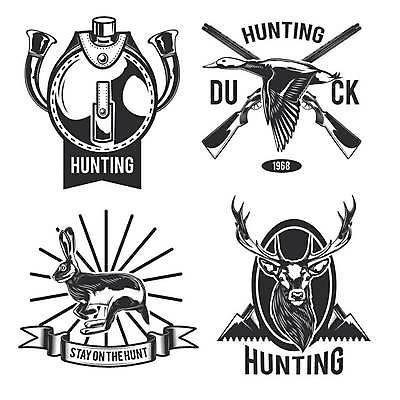 EPS 해외이미지 리본 일러스트 조류 사슴 세마리 사람없음 세트 라벨 검은색 토끼 사냥 사냥총 해외일러스트 동물 컬러 포유류 프레임 3 반려동물 총 파일형식 벡터 이미지허브