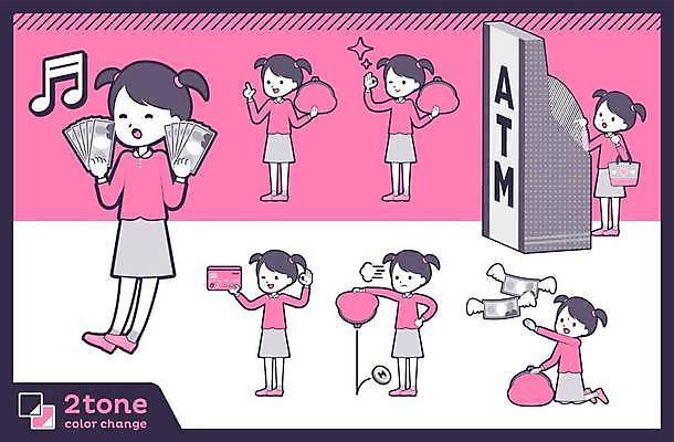 EPS 해외이미지 전신 여자 어린이 분홍색 포즈 이동 돈 일러스트 성공 들기 여러명 금융 경제 쇼핑 세트 동전 저축 신용카드 재산 OK 즐거움 동전지갑 계산서 ATM 소녀만 해외일러스트 감정 컬러 다수 컨셉 모션 사람 손짓 지갑 여자만 어린이만 파일형식 벡터 이미지허브