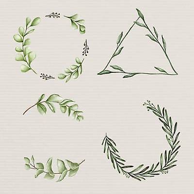 EPS 해외이미지 줄기 잎 일러스트 프레임 사람없음 세트 원형 삼각형 베이지색 해외일러스트 도형 식물 컬러 파일형식 벡터 이미지허브