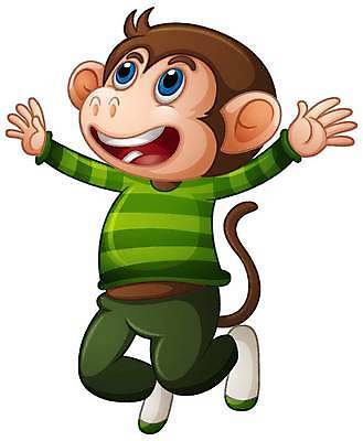 EPS 해외이미지 한마리 옷 일러스트 사람없음 초록색 귀여움 점프 만세 원숭이 원숭이캐릭터 해외일러스트 1 컬러 동물캐릭터 컨셉 포유류 모션 파일형식 벡터 이미지허브