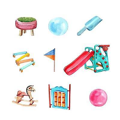 EPS 해외이미지 디자인 일러스트 공 수채화 사람없음 깃발 미끄럼틀 놀이기구 놀이터 타이어 손그림 모래삽 엘리먼트 흔들목마 해외일러스트 놀이 목마 삽 파일형식 벡터 이미지허브