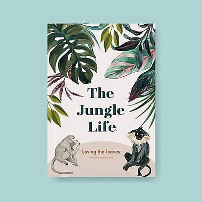 EPS 해외이미지 포스터 두마리 일러스트 앉기 사람없음 초록색 원숭이 열대우림 베이지색 열대잎 해외일러스트 컬러 잎 2 포유류 모션 숲 파일형식 벡터 이미지허브