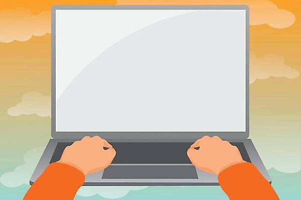 EPS 해외이미지 손 일러스트 프레임 신체부위 노트북 사각형 타이핑 카피스페이스 해외일러스트 도형 사람 전자제품 공백 파일형식 벡터 이미지허브