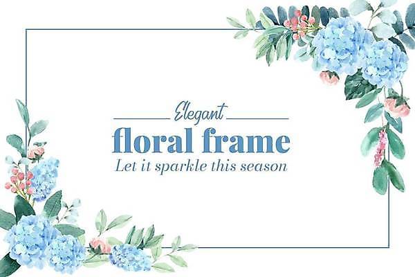 EPS 해외이미지 잎 일러스트 사각프레임 프레임 타이포그라피 사람없음 꽃봉오리 수국 해외일러스트 식물 문자 꽃 사각형 파일형식 벡터 이미지허브