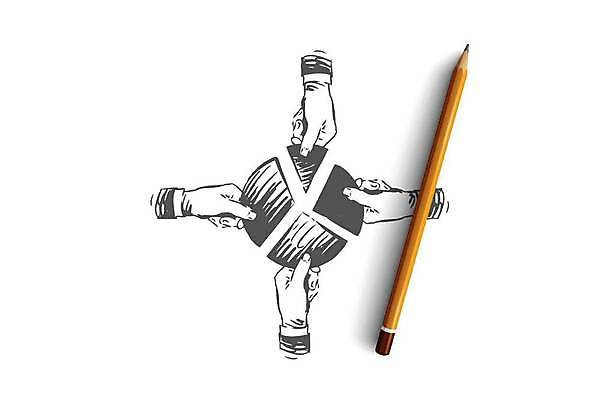 EPS 해외이미지 손 조각 컨셉 일러스트 비즈니스 협력 들기 신체부위 손그림 원그래프 해외일러스트 모션 그래프 사람 파일형식 벡터 이미지허브