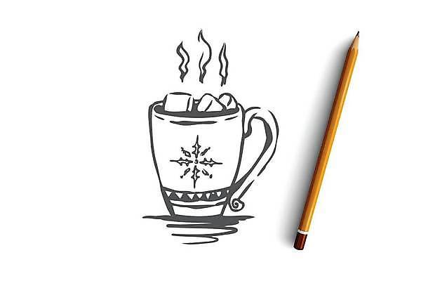 EPS 해외이미지 컨셉 겨울 일러스트 사람없음 머그컵 뜨거움 스케치 손그림 마시멜로우 따뜻한음료 해외일러스트 계절 음료 디저트 미술 컵 파일형식 벡터 이미지허브