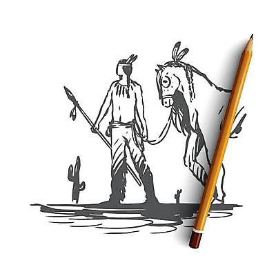 EPS 해외이미지 전신 남자 창 컨셉 일러스트 한명 들기 성인 미국 잡기 말_동물 인디언 스케치 손그림 얼굴없음 성인남자한명만 해외일러스트 1 무기 북아메리카 포유류 모션 아메리카 미술 사람 남자한명만 성인남자만 파일형식 벡터 이미지허브