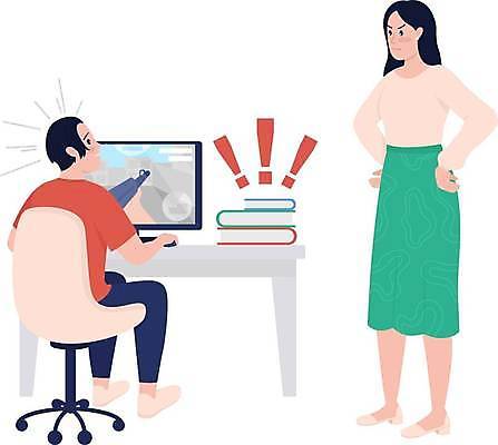 EPS 해외이미지 전신 여자 남자 어린이 허리손 의자 일러스트 엄마 서기 들기 앉기 소년 성인 두명 책 컴퓨터 모니터 놀람 총 게임 느낌표 꾸지람 책상 잔소리 숙제검사 해외일러스트 기호 감정 무기 포즈 가구 가족 모션 놀이 표정 사람 전자제품 체벌 파일형식 벡터 이미지허브