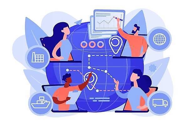 EPS 해외이미지 여자 남자 일러스트 비즈니스 들기 여러명 상반신 성인 파란색 운송업 가리킴 성인만 코랄 해외일러스트 산업 컬러 다수 모션 사람 손짓 파일형식 벡터 이미지허브