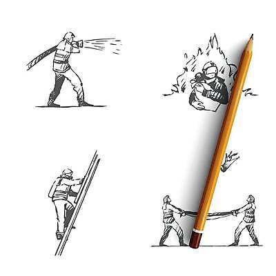 EPS 해외이미지 여자 남자 어린이 컨셉 일러스트 사다리 안기 들기 안전 소년 성인 긴급 잡기 구출 떨어짐 보호 스케치 소방관 화재 오르기 손그림 구조대 소방호스 얼굴없음 해외일러스트 모션 미술 사람 도구 도움 구조원 소방 사건 호스 파일형식 벡터 이미지허브