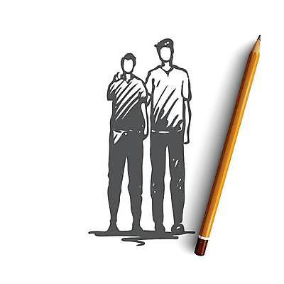 EPS 해외이미지 전신 남자 컨셉 일러스트 서기 성인 두명 장애인 스케치 손그림 얼굴없음 성인남자만 어깨에손 해외일러스트 모션 미술 사람 장애 남자만 성인만 파일형식 벡터 이미지허브