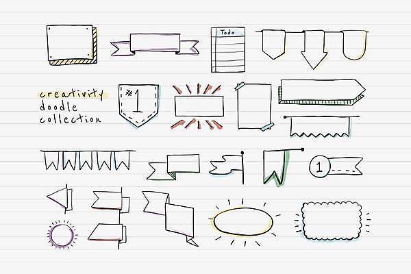 EPS 해외이미지 손글씨 디자인 화살표 리본 일러스트 추상 사람없음 세트 사각형 깃발 원형 라인아트 손그림 가랜드 엘리먼트 체크리스트 아기자기 해외일러스트 도형 선 컨셉 무늬 파티용품 파일형식 벡터 이미지허브
