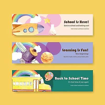 EPS 해외이미지 템플릿 교육 가로배너 별 무지개 일러스트 학교 사람없음 초록색 꽃병 보라색 행성 인공위성 로켓 팔레트 스쿨버스 우주선 연분홍색 배너세트 해외일러스트 자연요소 배너 꽃 분홍색 컬러 통신 버스 가로 세트 우주 파일형식 벡터 이미지허브