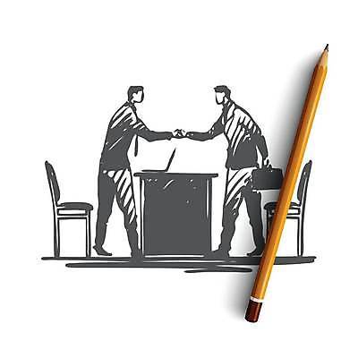 EPS 해외이미지 전신 남자 컨셉 의자 가방 일러스트 회사 비즈니스 탁자 악수 함께함 협상 들기 성인 두명 노트북 업무 비즈니스맨 스케치 손그림 얼굴없음 성인남자만 해외일러스트 잡화 가구 모션 미술 사람 손짓 전자제품 작업 직장인 남자만 성인만 파일형식 벡터 이미지허브