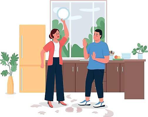 EPS 해외이미지 전신 접시 커플 여자 남자 화분 일러스트 창문 서기 들기 성인 두명 손들기 주방 손상 분노 무서움 냉장고 부부싸움 성인만 데이트폭력 해외일러스트 식기 부부 감정 컨셉 관계 모션 사람 가전제품 폭력 싸움 파일형식 벡터 이미지허브