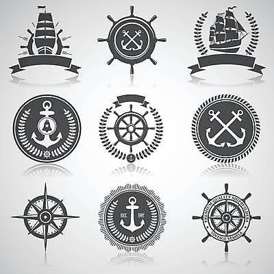 EPS 해외이미지 리본 일러스트 사람없음 세트 라벨 회색 원형 나침반 키_배핸들 함선 해군 닻 월계수 해외일러스트 도형 컬러 배_교통 군대 프레임 핸들 파일형식 벡터 이미지허브