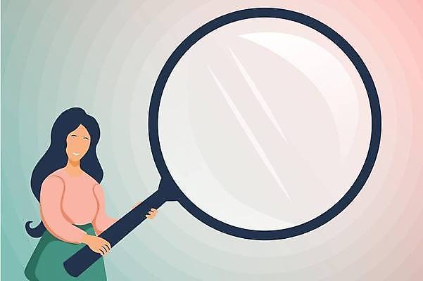 EPS 해외이미지 여자 분홍색 백그라운드 컨셉 일러스트 돋보기 프레임 한명 들기 성인 확대 큼 얼굴없음 성인여자한명만 카피스페이스 해외일러스트 1 컬러 모션 사람 공백 크기 여자한명만 성인여자만 파일형식 벡터 이미지허브