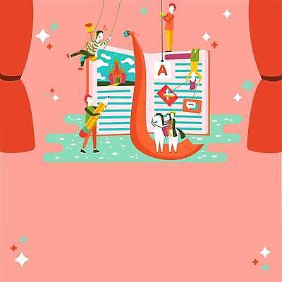 EPS 해외이미지 여자 남자 백그라운드 일러스트 프레임 책 커튼 말년 카피스페이스 해외일러스트 사람 공백 파일형식 벡터 이미지허브