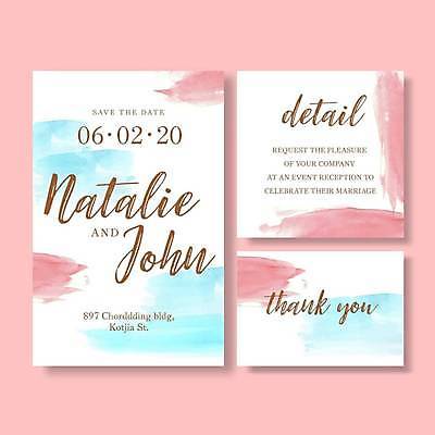 EPS 해외이미지 템플릿 분홍색 하늘색 결혼 일러스트 수채화 사람없음 흰색 청첩장 초대 해외일러스트 컬러 카드_감사 이벤트 파란색 파일형식 벡터 이미지허브