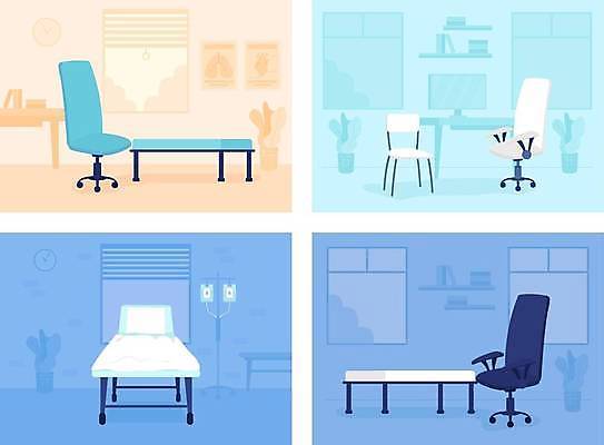 EPS 해외이미지 의자 일러스트 탁자 병원 사람없음 세트 사무실 방 침대 심플 링거걸이 해외일러스트 가구 비즈니스 의학 파일형식 벡터 이미지허브