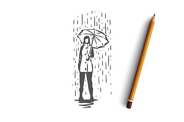 EPS 해외이미지 여자 일러스트 우산 한명 들기 성인 젖음 비 스케치 손그림 흐림 얼굴없음 성인여자한명만 해외일러스트 자연요소 1 모션 날씨 미술 사람 여자한명만 성인여자만 파일형식 벡터 이미지허브