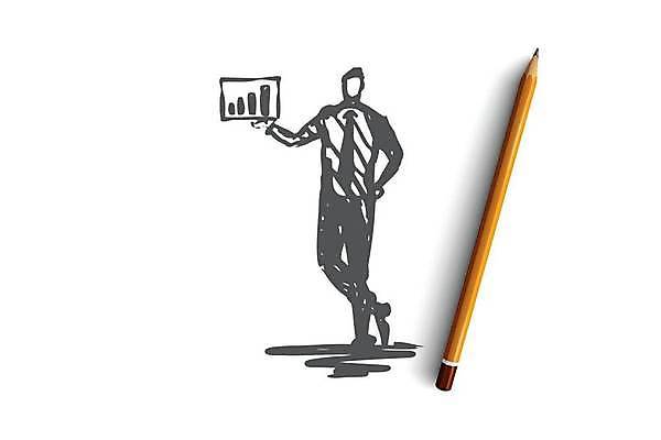 EPS 해외이미지 남자 허리손 컨셉 일러스트 비즈니스 회의 한명 서기 들기 성인 그래픽 가리킴 비즈니스맨 발표 플랫 스케치 프레젠테이션 보고서 손그림 얼굴없음 성인남자한명만 해외일러스트 1 포즈 모션 미술 사람 손짓 직장인 남자한명만 성인남자만 파일형식 벡터 이미지허브