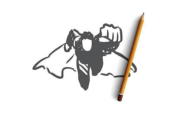 EPS 해외이미지 남자 일러스트 한명 상반신 성인 주먹 비행 망토 스케치 손그림 슈퍼맨 영웅 슈퍼맨포즈 얼굴없음 성인남자한명만 해외일러스트 1 포즈 모션 미술 사람 남자한명만 성인남자만 파일형식 벡터 이미지허브