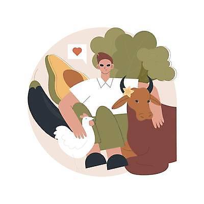 EPS 해외이미지 전신 라이프스타일 남자 꽃 두마리 일러스트 가지 한명 앉기 성인 닭 소 브로콜리 채식 아보카도 성인남자한명만 비건 해외일러스트 식물 1 2 채소 과일 포유류 모션 조류 사람 생활 채식주의자 남자한명만 성인남자만 파일형식 벡터 이미지허브