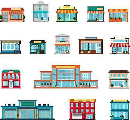 EPS 해외이미지 화분 일러스트 사람없음 건물 세트 상점 쇼핑몰 슈퍼마켓 해외일러스트 건축물 파일형식 벡터 이미지허브