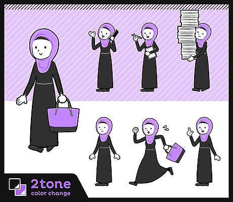 EPS 해외이미지 전신 디자인 여자 포즈 가방 일러스트 설명 서기 여러명 성인 세트 달리기 걷기 보라색 업무 이슬람교 지각 전화기 출퇴근 부름 통화 서류뭉치 중동인 성인여자만 해외일러스트 외국인 잡화 종교 컬러 다수 비즈니스 모션 사람 작업 문서 여자만 성인만 파일형식 벡터 이미지허브