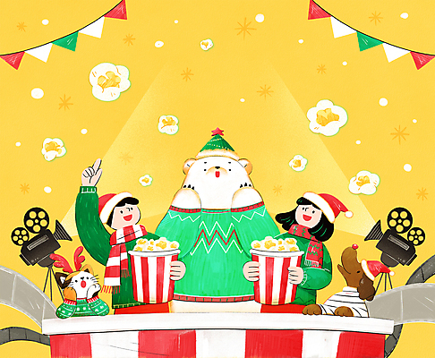 PSD 여자 남자 행복 동물캐릭터 크리스마스 겨울 일러스트 산타모자 동화 세마리 들기 이벤트 상반신 성인 두명 노란색 목도리 고양이 놀람 올려보기 가리킴 강아지 필름 영화 즐거움 북극곰 팝콘 영사기 가랜드 영화감상 성인만 국내일러스트 일러캐릭터 동물 캐릭터 모자_잡화 잡화 계절 기념일 감정 컬러 곰 포유류 모션 문화예술 표정 3 사람 손짓 반려동물 감상 개 파티용품 파일형식