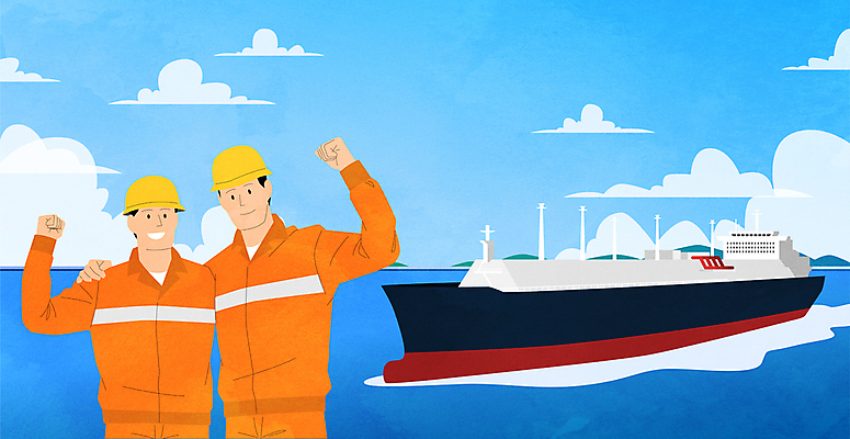 구름 남자 바다 하늘색 일러스트 어깨동무 노동자 작업복 상반신 성인 두명 파이팅 주먹 제조 안전모 조선소 직원 조선업 선박 성인남자만 국내일러스트 AI파일 자연요소 직업 옷 산업 포즈 수상교통 모션 사람 파란색 헬멧 안전장비 남자만 성인만 파일형식 벡터