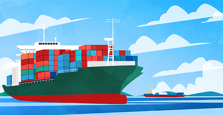 구름 산업 바다 하늘색 일러스트 사람없음 컨테이너 화물선 무역 무역항 조선업 국내일러스트 AI파일 자연요소 배_교통 파란색 파일형식 벡터