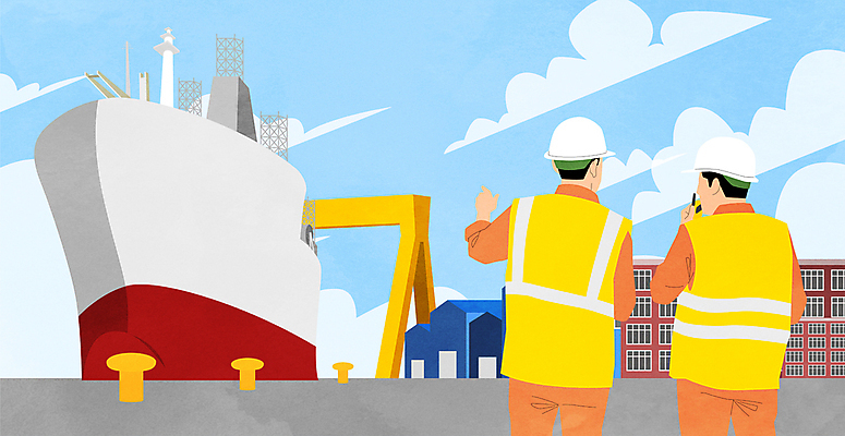 구름 남자 하늘색 일러스트 공장 노동자 작업복 들기 상반신 성인 두명 항구 가리킴 제조 안전모 조선소 무전기 산업현장 안전조끼 조선업 선박 성인남자만 국내일러스트 AI파일 자연요소 직업 옷 산업 수상교통 공업 교통시설 모션 무선통신 사람 손짓 파란색 헬멧 안전장비 남자만 성인만 파일형식 벡터