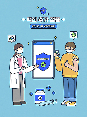 전신 PSD 여자 남자 하늘색 말풍선 일러스트 주사기 마스크 서기 들기 성인 두명 스마트폰 알약 의사 가리킴 최고 백신 증명서 확인서 성인만 코로나바이러스 바이알 백신접종 델타변이바이러스 부스터샷 위드코로나 국내일러스트 의학 의료기기 모션 사람 손짓 파란색 핸드폰 스마트기기 약 의료진 의료용품 바이러스 사회이슈 문서 접종 파일형식