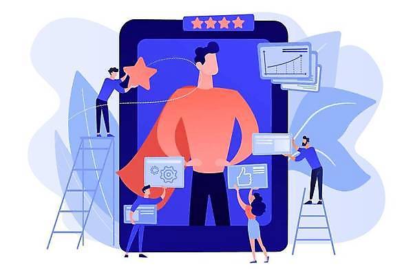 EPS 해외이미지 전신 여자 남자 별 허리손 일러스트 들기 여러명 상반신 성인 파란색 스마트폰 별점 성인만 인플루언서 코랄 해외일러스트 자연요소 컬러 포즈 다수 모션 사람 핸드폰 스마트기기 점수 평가 파일형식 벡터 유명인 이미지허브