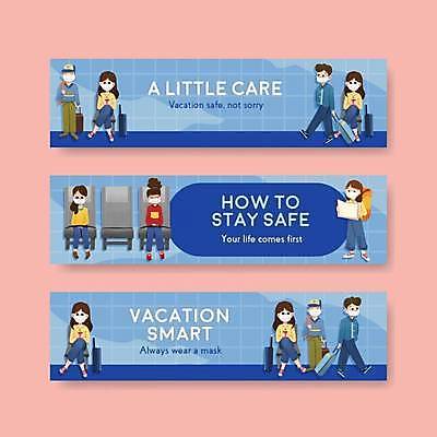 EPS 해외이미지 전신 템플릿 배너 여자 남자 가로배너 의자 일러스트 배낭 마스크 들기 앉기 여러명 성인 파란색 여행객 걷기 캐리어 성인만 배너세트 코로나바이러스 델타변이바이러스 위드코로나 해외일러스트 컬러 가구 다수 가방 모션 사람 가로 세트 여행가방 바이러스 사회이슈 파일형식 벡터 이미지허브