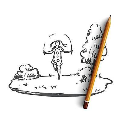 EPS 해외이미지 전신 나무 여자 어린이 일러스트 한명 들기 점프 장애인 스케치 줄넘기 손그림 장애 의수 얼굴없음 소녀한명만 해외일러스트 식물 1 모션 미술 사람 운동 여자한명만 소녀만 파일형식 벡터 이미지허브