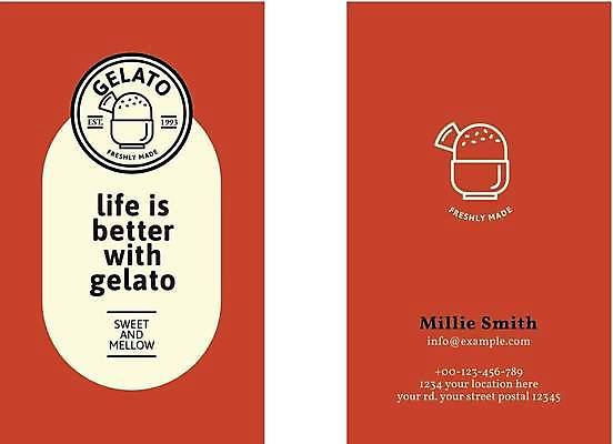 EPS 해외이미지 디자인 일러스트 비즈니스 명함 명함템플릿 사람없음 빨간색 원형 라인아트 젤라또 세로명함 해외일러스트 도형 템플릿 선 컬러 디저트 파일형식 벡터 이미지허브