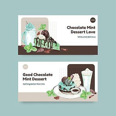 EPS 해외이미지 접시 일러스트 갈색 카페 우유 조각케이크 민트 민트색 민트초코 해외일러스트 식기 컬러 유제품 케이크 상점 초콜릿 허브 파일형식 벡터 이미지허브