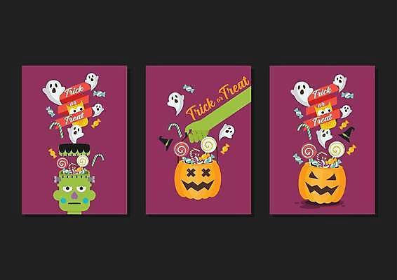 EPS 해외이미지 손 포스터 일러스트 사탕 들기 사람없음 신체부위 머리 귀여움 보라색 할로윈 유령 부엉이 몬스터 사탕바구니 잭오랜턴 프랑켄슈타인 해외일러스트 컬러 컨셉 모션 조류 디저트 사람 바구니 파일형식 벡터 이미지허브