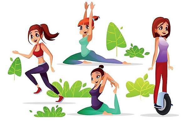 EPS 해외이미지 전신 라이프스타일 여자 잎 일러스트 요가 건강 서기 여러명 성인 달리기 조깅 운동 스트레칭 요가자세 성인여자만 전동휠 해외일러스트 식물 웰빙 육상교통 포즈 다수 모션 사람 생활 여자만 성인만 파일형식 벡터 이미지허브