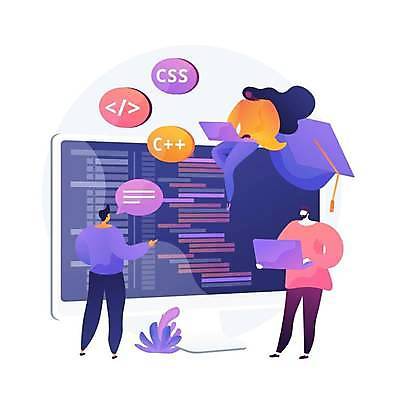 EPS 해외이미지 전신 여자 남자 말풍선 일러스트 학사모 서기 들기 앉기 성인 세명 노트북 디지털 모니터 타이핑 프로그래머 프로그래밍 성인만 코딩 디지털라이프 해외일러스트 직업 모자_잡화 라이프스타일 졸업 모션 사람 전자제품 컴퓨터 작업 개발 컴퓨터교육 파일형식 벡터 이미지허브