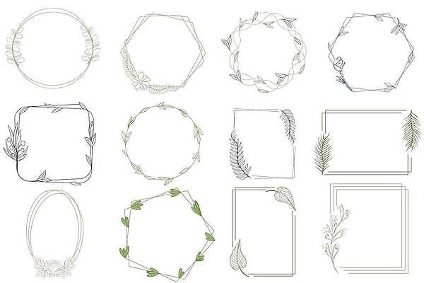 EPS 해외이미지 꽃 잎 일러스트 프레임 사람없음 세트 사각형 원형 다각형 해외일러스트 도형 식물 파일형식 벡터 이미지허브